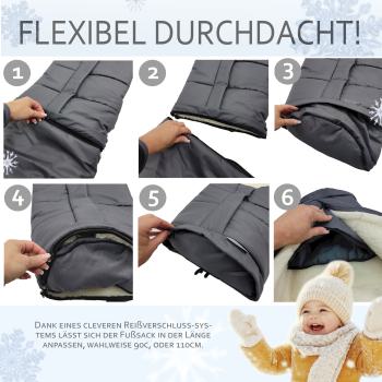 BAMBINIWELT Winterfußsack in Mumienform für Kinderwagen und Buggy, 110cm, Wolle, Design UNI